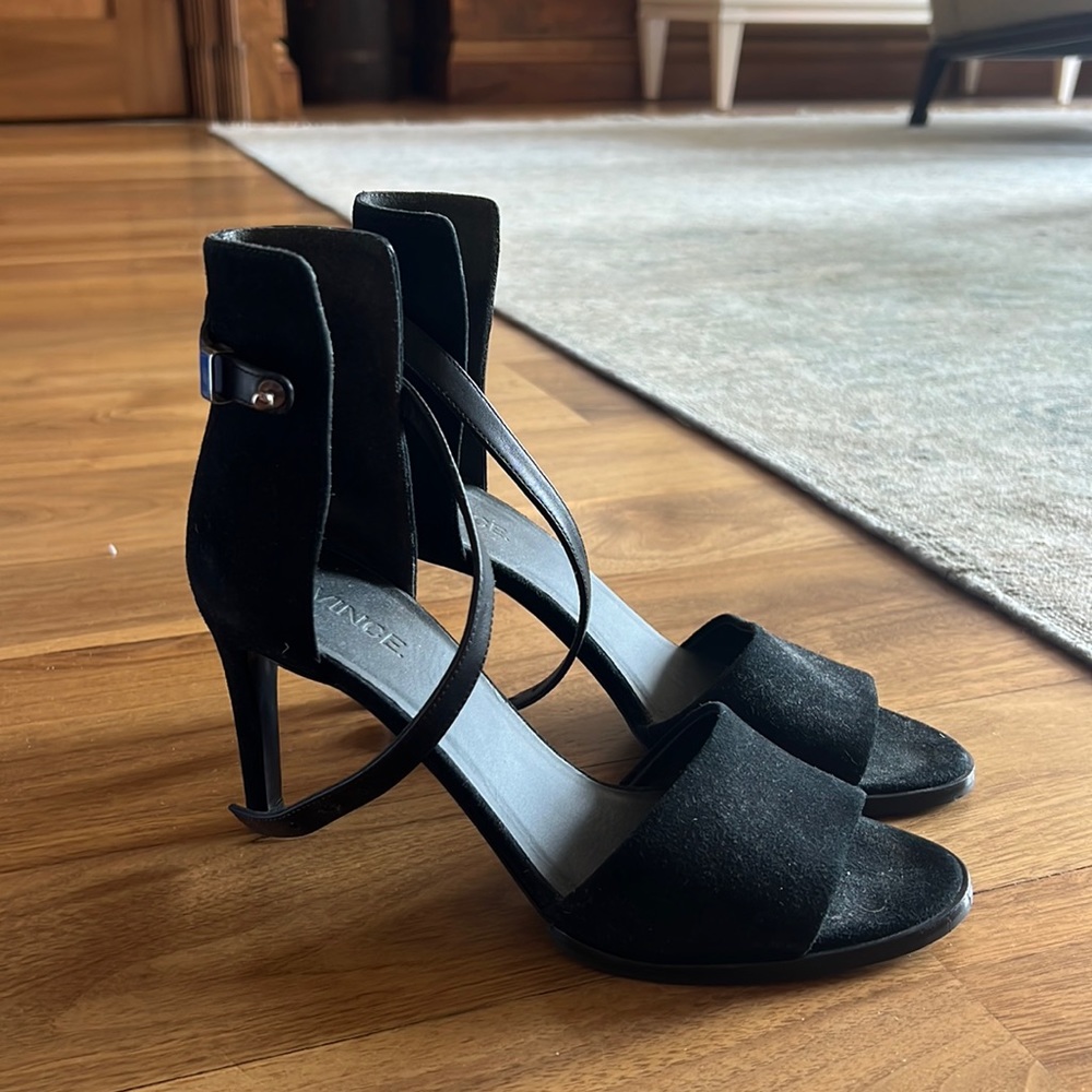 Vince Black Suede Leather Open Toe Stiletto